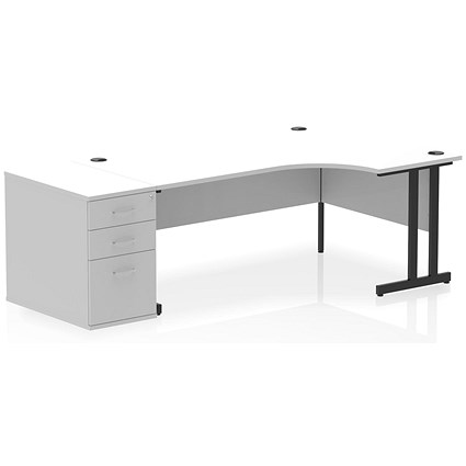 Impulse 1800mm Corner Desk, Right Hand, Black Cantiever Leg, White, With 800mm Deep Desk High Pedestal