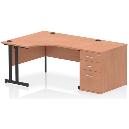 Impulse 1400mm Corner Desk with 800mm Desk High Pedestal, Left Hand, Black Cantilever Leg, Beech