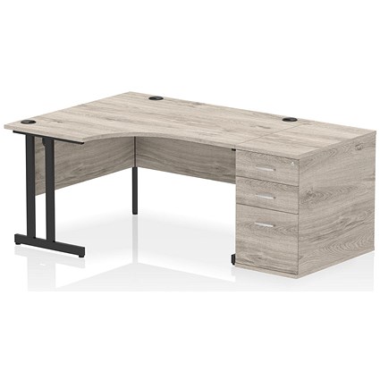 Impulse 1400mm Corner Desk with 800mm Desk High Pedestal, Left Hand, Black Cantilever Leg, Grey Oak