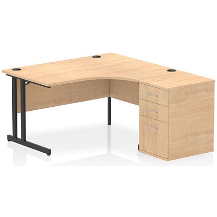 Impulse 1400mm Corner Desk with 600mm Desk High Pedestal, Right Hand, Black Cantilever Leg, Maple