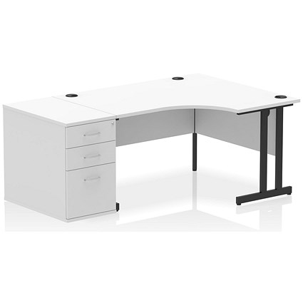 Impulse 1400mm Corner Desk with 800mm Desk High Pedestal, Right Hand, Black Cantilever Leg, White