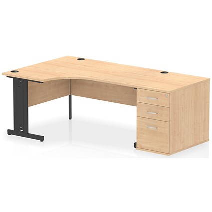 Impulse 1600mm Corner Desk, Left Hand, Black Cable Managed Leg, Maple, With 800mm Deep Desk High Pedestal