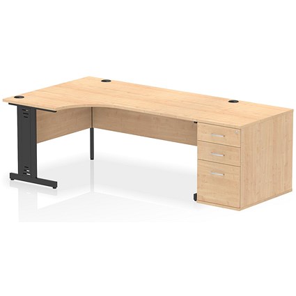 Impulse 1800mm Corner Desk, Left Hand, Black Cable Managed Leg, Maple, With 800mm Deep Desk High Pedestal