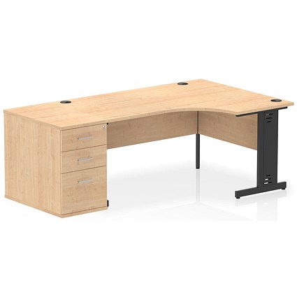 Impulse 1600mm Corner Desk, Right Hand, Black Cable Managed Leg, Maple, With 800mm Deep Desk High Pedestal