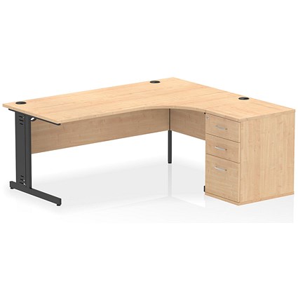 Impulse 1800mm Corner Desk, Right Hand, Black Cable Managed Leg, Maple, With 600mm Deep Desk High Pedestal