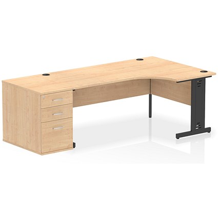 Impulse 1800mm Corner Desk, Right Hand, Black Cable Managed Leg, Maple, With 800mm Deep Desk High Pedestal