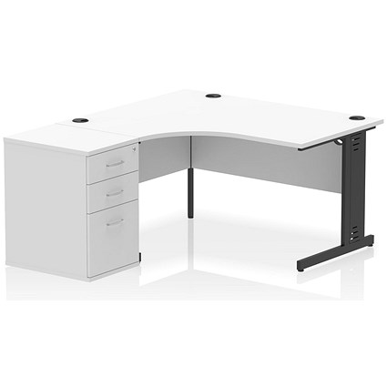 Impulse 1400mm Corner Desk with 600mm Desk High Pedestal, Left Hand, Black Cable Managed Leg, White