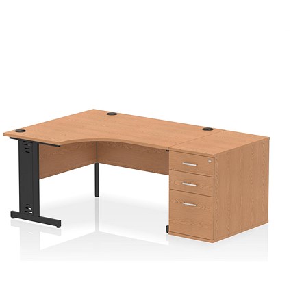 Impulse 1400mm Corner Desk with 800mm Desk High Pedestal, Left Hand, Black Cable Managed Leg, Oak