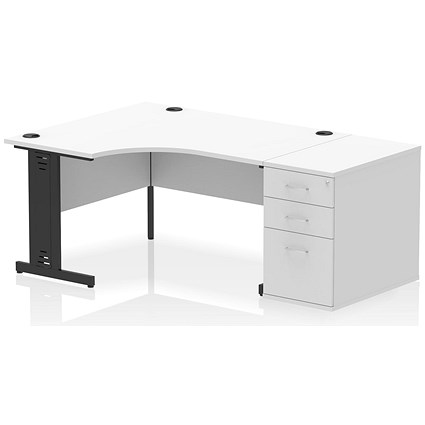 Impulse 1400mm Corner Desk with 800mm Desk High Pedestal, Left Hand, Black Cable Managed Leg, White