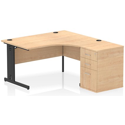 Impulse 1400mm Corner Desk with 600mm Desk High Pedestal, Right Hand, Black Cable Managed Leg, Maple