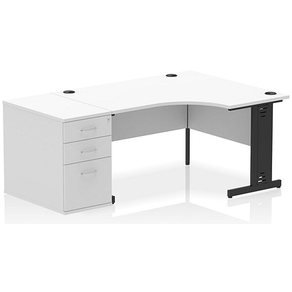 Impulse 1400mm Corner Desk with 800mm Desk High Pedestal, Right Hand, Black Cable Managed Leg, White