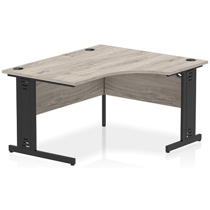 Impulse 1400mm Corner Desk, Right Hand, Black Cable Managed Leg, Grey Oak