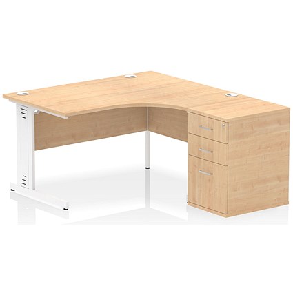 Impulse 1400mm Corner Desk with 600mm Desk High Pedestal, Right Hand, White Cable Managed Leg, Maple