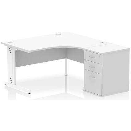 Impulse 1400mm Corner Desk with 600mm Desk High Pedestal, Right Hand, White Cable Managed Leg, White