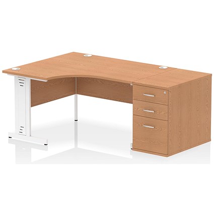 Impulse 1400mm Corner Desk with 800mm Desk High Pedestal, Left Hand, White Cable Managed Leg, Oak