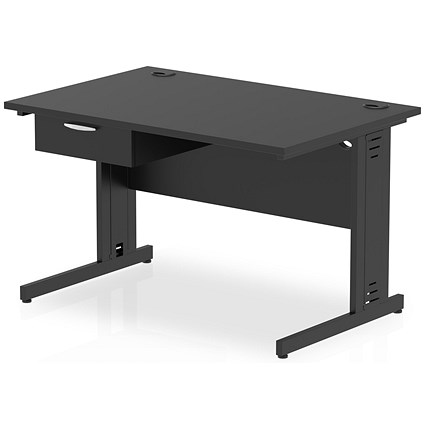 Impulse 1200mm Rectangular Desk with attached Pedestal, Black Cable Managed Leg, Black