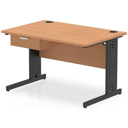 Impulse 1200mm Rectangular Desk with attached Pedestal, Black Cable Managed Leg, Oak