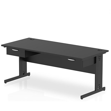 Impulse 1800mm Rectangular Desk with 2 attached Pedestals, Black Cable Managed Leg, Black