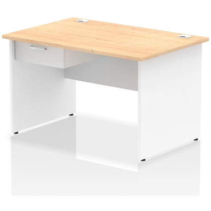 Impulse 1200mm Two-Tone Rectangular Desk with attached Pedestal, White Panel End Leg, Maple