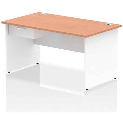 Impulse 1400mm Two-Tone Rectangular Desk with attached Pedestal, White Panel End Leg, Beech