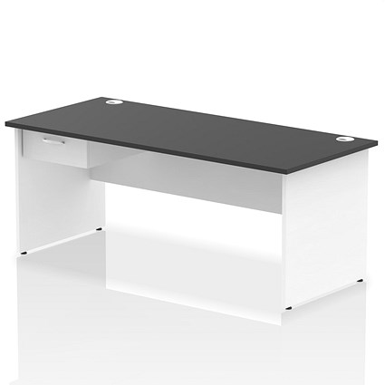 Impulse 1800mm Two-Tone Rectangular Desk with attached Pedestal, White Panel End Leg, Black