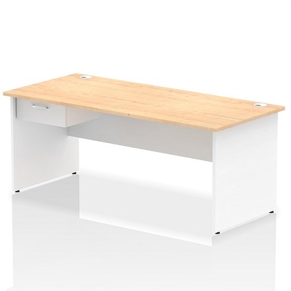 Impulse 1800mm Two-Tone Rectangular Desk with attached Pedestal, White Panel End Leg, Maple