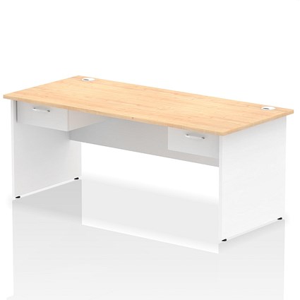 Impulse 1800mm Two-Tone Rectangular Desk with 2 attached Pedestals, White Panel End Leg, Maple