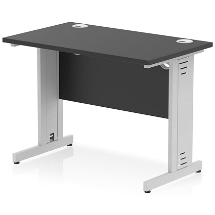 Impulse 1000mm Slim Rectangular Desk, Silver Cable Managed Leg, Black