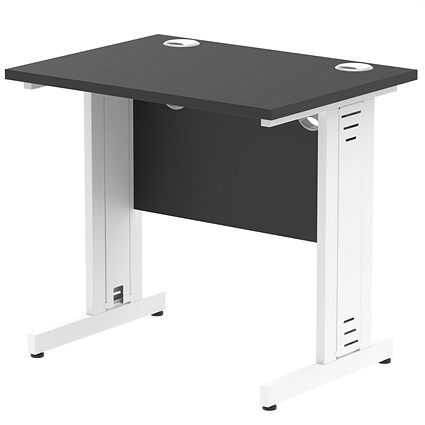 Impulse 800mm Slim Rectangular Desk, White Cable Managed Leg, Black