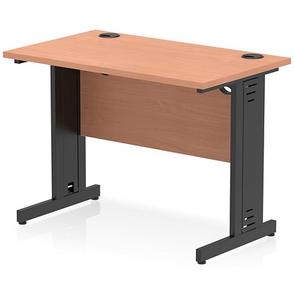 Impulse 1000mm Slim Rectangular Desk, Black Cable Managed Leg, Beech