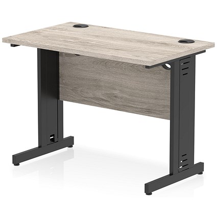 Impulse 1000mm Slim Rectangular Desk, Black Cable Managed Leg, Grey Oak