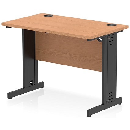 Impulse 1000mm Slim Rectangular Desk, Black Cable Managed Leg, Oak