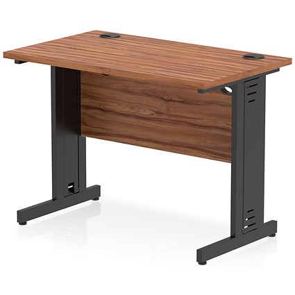 Impulse 1000mm Slim Rectangular Desk, Black Cable Managed Leg, Walnut