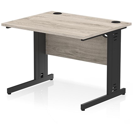 Impulse 1000mm Rectangular Desk, Black Cable Managed Leg, Grey Oak