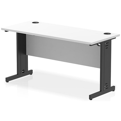 Impulse 1400mm Slim Rectangular Desk, Black Cable Managed Leg, White