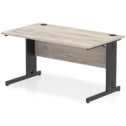 Impulse 1400mm Rectangular Desk, Black Cable Managed Leg, Grey Oak