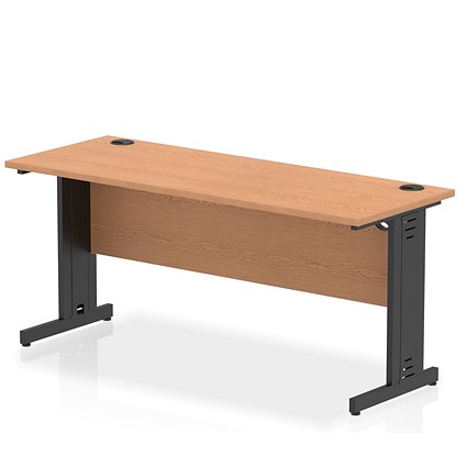 Impulse 1600mm Slim Rectangular Desk, Black Cable Managed Leg, Oak