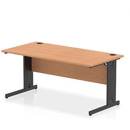 Impulse 1600mm Rectangular Desk, Black Cable Managed Leg, Oak