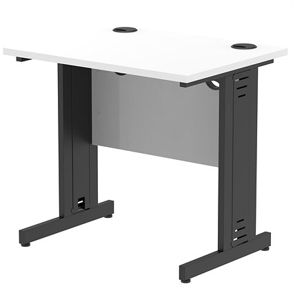 Impulse 800mm Slim Rectangular Desk, Black Cable Managed Leg, White