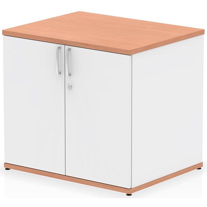 Impulse Two-Tone Desk High Cupboard, 1 Shelf, 730mm High, Beech and White