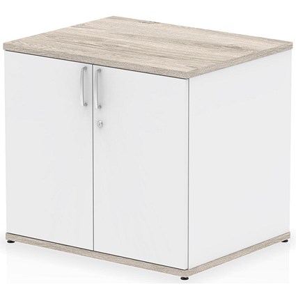 Impulse Two-Tone Desk High Cupboard, 1 Shelf, 730mm High, Grey Oak and White