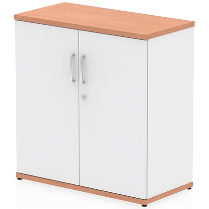 Impulse Two-Tone Low Cupboard, 1 Shelf, 800mm High, Beech and White