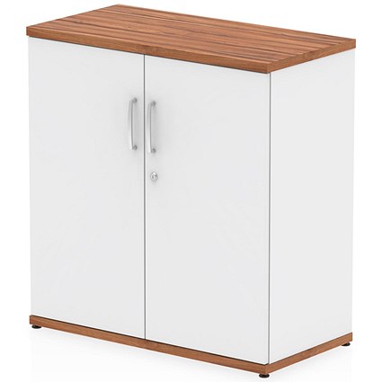 Impulse Two-Tone Low Cupboard, 1 Shelf, 800mm High, Walnut and White