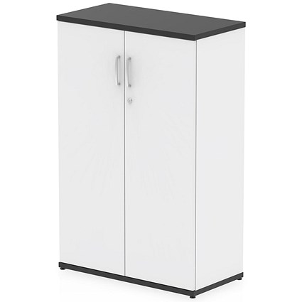 Impulse Two-Tone Medium Cupboard, 2 Shelves, 1200mm High, Black and White