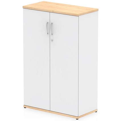 Impulse Two-Tone Medium Cupboard, 2 Shelves, 1200mm High, Maple and White