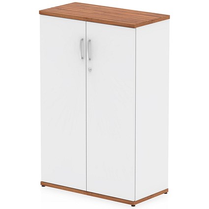 Impulse Two-Tone Medium Cupboard, 2 Shelves, 1200mm High, Walnut and White