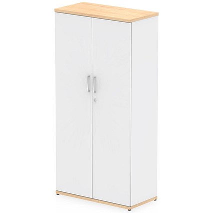 Impulse Two-Tone Tall Cupboard, 3 Shelves, 1600mm High, Maple and White