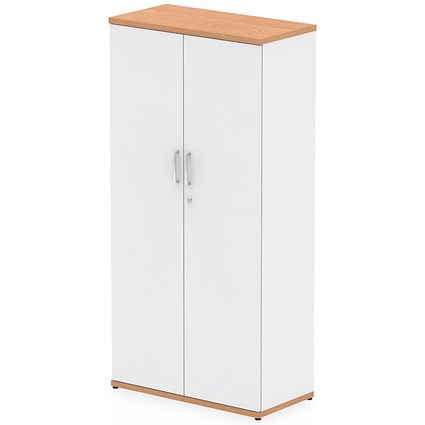 Impulse Two-Tone Tall Cupboard, 3 Shelves, 1600mm High, Oak and White