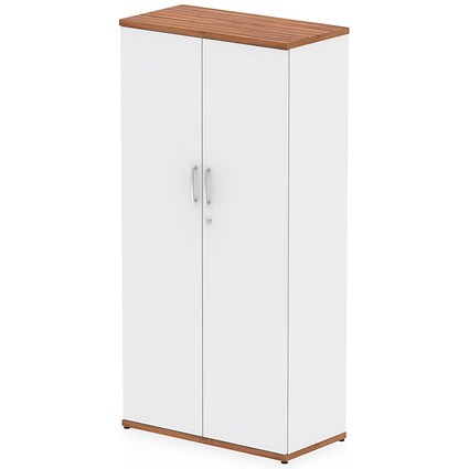 Impulse Two-Tone Tall Cupboard, 3 Shelves, 1600mm High, Walnut and White