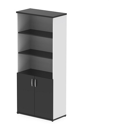 Impulse Two-Tone Extra Tall Open Shelves Cupboard, 3 Shelves, 2000mm High, Black and White with Black Doors